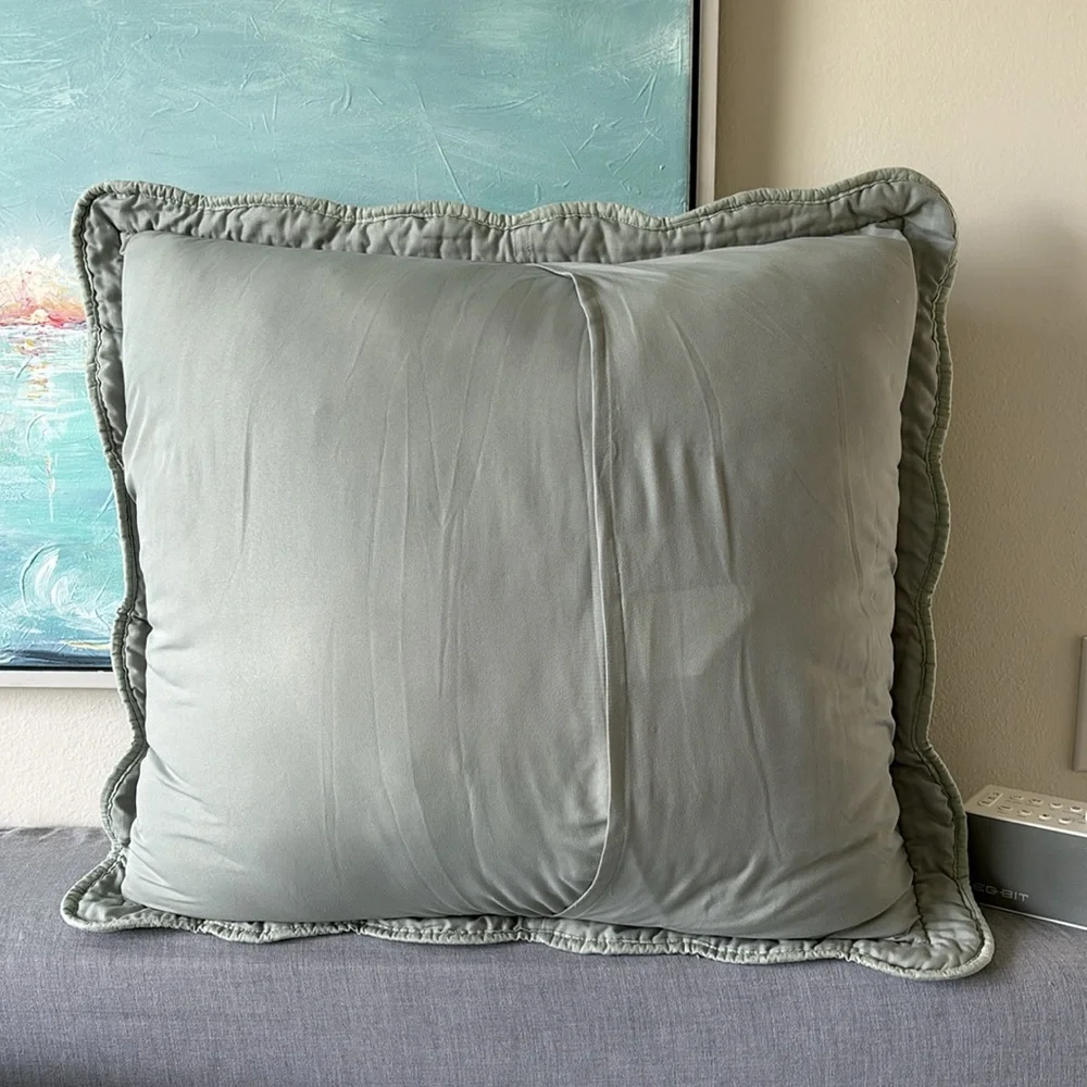 2 Extra Large Quilted Square Pillow Sham Cotton Sage Green home essentials pair